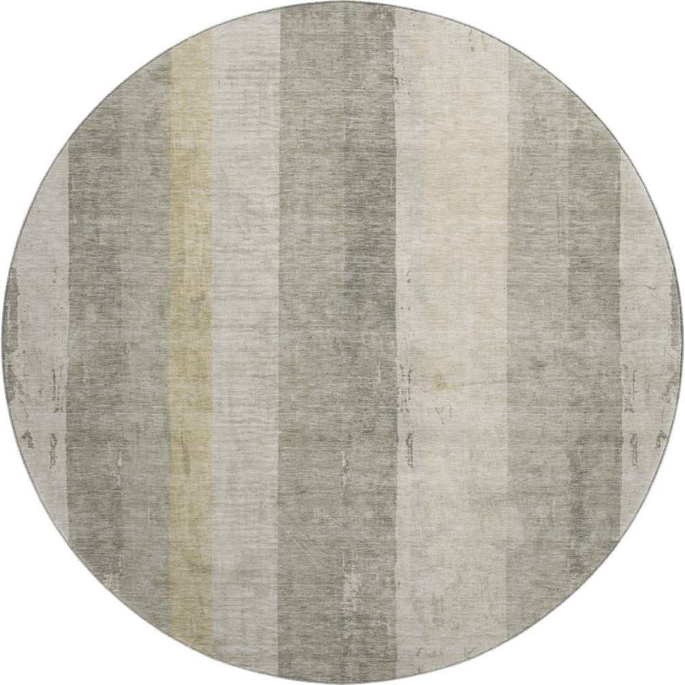 HomeRoots 8' Washable Round Rug in Taupe Beige & Tan Stripes – Durable, UV Protected, Perfect for Any Room! 697299