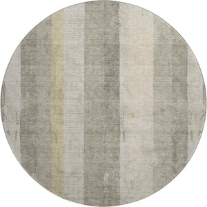 HomeRoots 8' Washable Round Rug in Taupe Beige & Tan Stripes – Durable, UV Protected, Perfect for Any Room! 697299