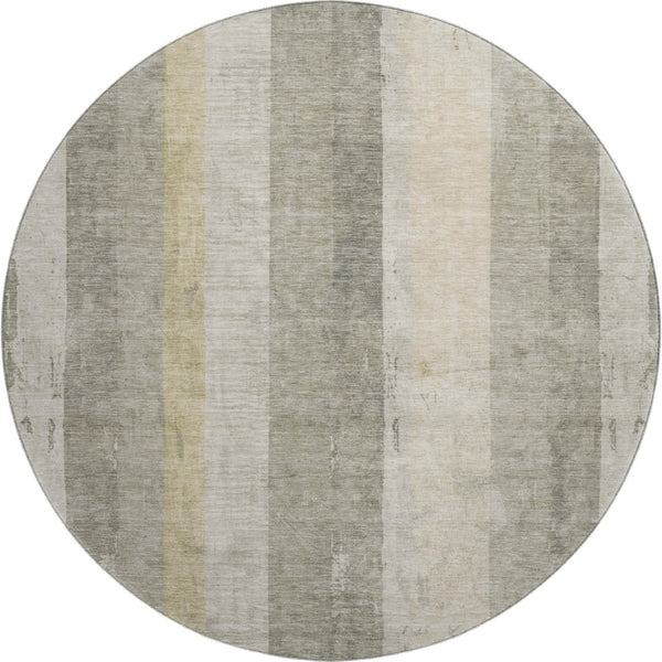 HomeRoots 8' Washable Round Rug in Taupe Beige & Tan Stripes – Durable, UV Protected, Perfect for Any Room! 697299