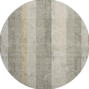 HomeRoots 8' Washable Round Rug in Taupe Beige & Tan Stripes – Durable, UV Protected, Perfect for Any Room! 697299