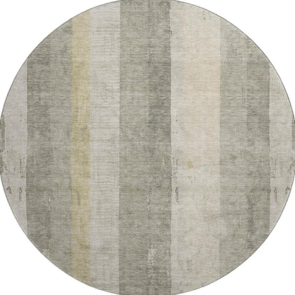 HomeRoots 8' Washable Round Rug in Taupe Beige & Tan Stripes – Durable, UV Protected, Perfect for Any Room! 697299