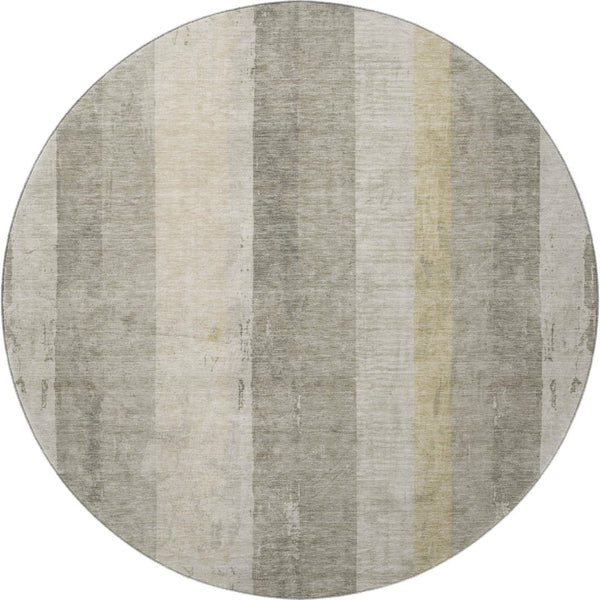 HomeRoots 8' Washable Round Rug in Taupe Beige & Tan Stripes – Durable, UV Protected, Perfect for Any Room! 697299