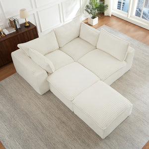 English Elm Cloud Corduroy Sectional Sofa Plush Modular L Shape Couch with Ottoman for Living Room W2339S00138