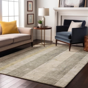 HomeRoots 9' X 12' Taupe Beige & Tan Striped Area Rug - Washable, UV Protected, Stain Resistant for Home Use 697301