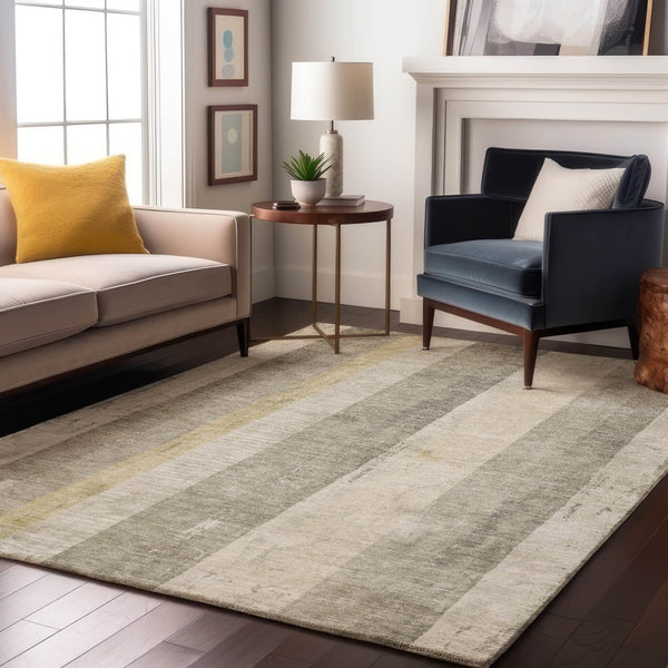 HomeRoots 9' X 12' Taupe Beige & Tan Striped Area Rug - Washable, UV Protected, Stain Resistant for Home Use 697301