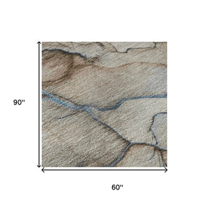 HomeRoots 5' X 8' Washable Abstract Area Rug in Beige, Blue, and Gray - UV Protected, Durable & Stylish Design 697304