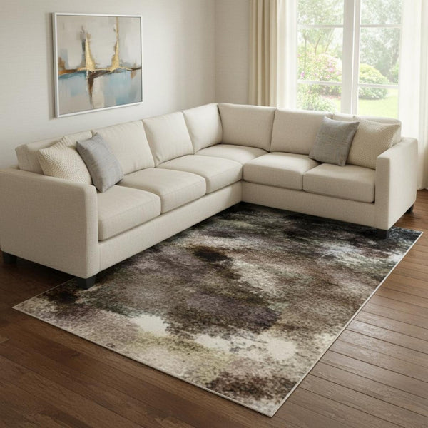 HomeRoots 8' X 10' Modern Abstract Washable Area Rug – Beige, Blue & Gray with UV Protection for Durability 697306