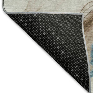 HomeRoots 8' X 10' Modern Abstract Washable Area Rug – Beige, Blue & Gray with UV Protection for Durability 697306