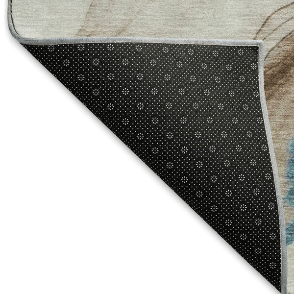 HomeRoots 8' X 10' Modern Abstract Washable Area Rug – Beige, Blue & Gray with UV Protection for Durability 697306