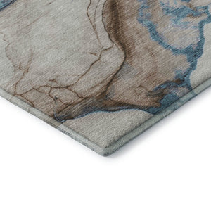 HomeRoots 8' X 10' Modern Abstract Washable Area Rug – Beige, Blue & Gray with UV Protection for Durability 697306