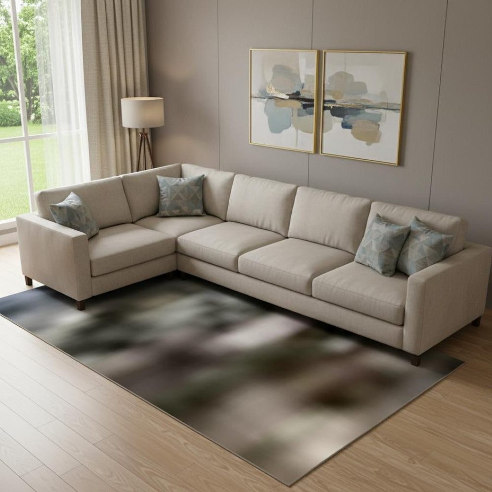 HomeRoots 9' X 12' Abstract Washable Area Rug in Beige, Blue & Gray - UV Protection for High-Traffic Spaces 697307