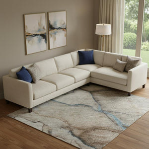 HomeRoots 10' X 14' Modern Abstract Washable Area Rug in Beige, Blue & Gray - UV Protected & Stain Resistant 697308