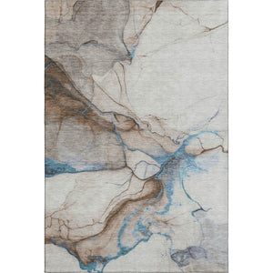 HomeRoots 10' X 14' Modern Abstract Washable Area Rug in Beige, Blue & Gray - UV Protected & Stain Resistant 697308