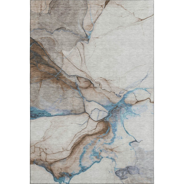 HomeRoots 10' X 14' Modern Abstract Washable Area Rug in Beige, Blue & Gray - UV Protected & Stain Resistant 697308