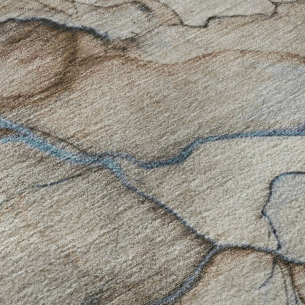 HomeRoots 10' X 14' Modern Abstract Washable Area Rug in Beige, Blue & Gray - UV Protected & Stain Resistant 697308