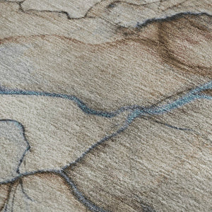HomeRoots 10' X 14' Modern Abstract Washable Area Rug in Beige, Blue & Gray - UV Protected & Stain Resistant 697308