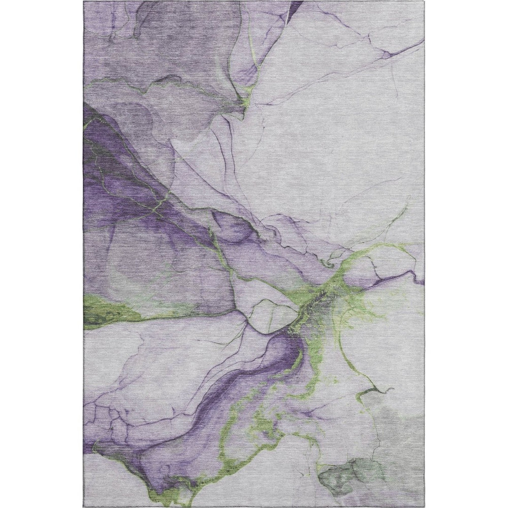 HomeRoots 5' X 8' Abstract Washable Area Rug in Purple, Green, and Ivory – UV Protected, Easy Care & Stylish! 697310
