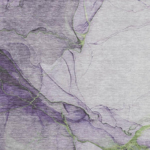 HomeRoots 5' X 8' Abstract Washable Area Rug in Purple, Green, and Ivory – UV Protected, Easy Care & Stylish! 697310
