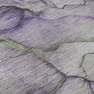 HomeRoots 8' Bold Purple, Green & Ivory Abstract Round Rug - Washable, UV-Protected, Pet-Friendly Design! 697311