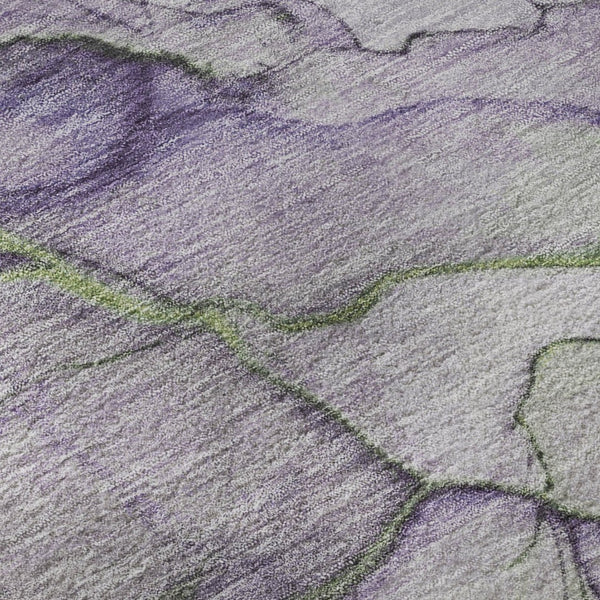 HomeRoots 8' Bold Purple, Green & Ivory Abstract Round Rug - Washable, UV-Protected, Pet-Friendly Design! 697311