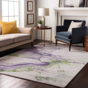 HomeRoots 8' x 10' Modern Abstract Washable Area Rug in Purple, Green & Ivory - UV Protected & Stain-Resistant 697312