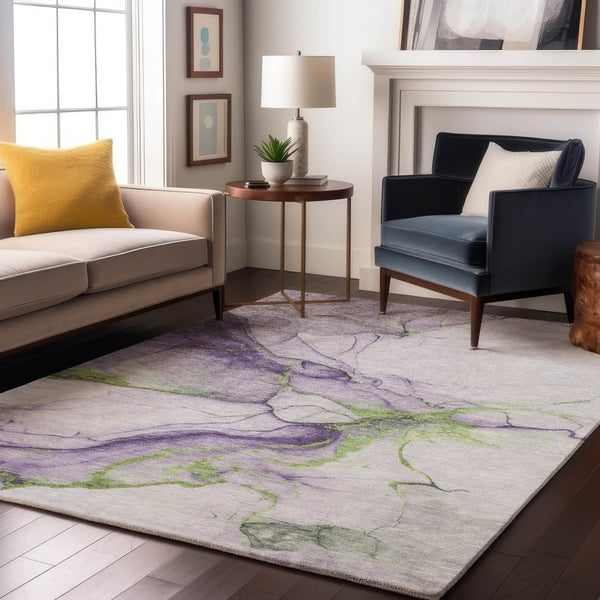 HomeRoots 8' x 10' Modern Abstract Washable Area Rug in Purple, Green & Ivory - UV Protected & Stain-Resistant 697312