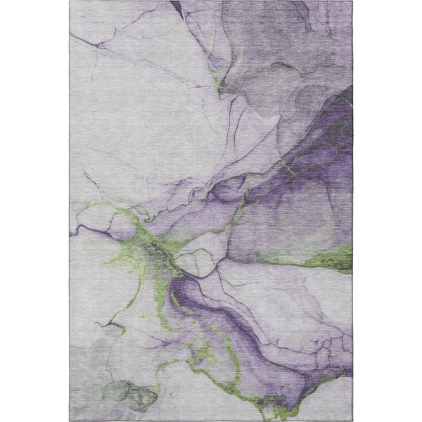 HomeRoots 8' x 10' Modern Abstract Washable Area Rug in Purple, Green & Ivory - UV Protected & Stain-Resistant 697312