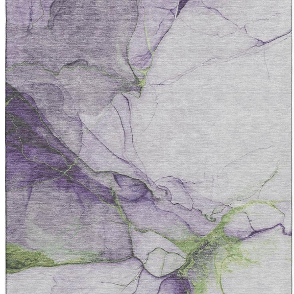 HomeRoots 10' X 14' Abstract Washable Area Rug in Purple, Green & Ivory - UV Protected, Durable & Stylish! 697314
