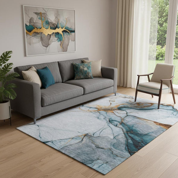 HomeRoots 5' X 8' Sky Blue Abstract Area Rug - Durable, Washable, UV-Protected for Modern Homes & Families 697316