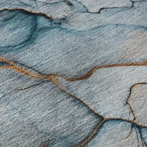 HomeRoots 8' Sky Blue Copper & Ivory Abstract Round Rug - Washable, UV-Protected, Stain-Resistant Design 697317