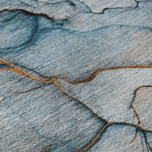 HomeRoots 8' Sky Blue Copper & Ivory Abstract Round Rug - Washable, UV-Protected, Stain-Resistant Design 697317