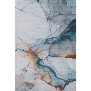 HomeRoots 8' X 10' Sky Blue Copper Ivory Abstract Washable Area Rug - Durable, Stain Resistant & UV Protected 697318