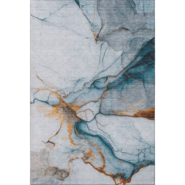 HomeRoots 8' X 10' Sky Blue Copper Ivory Abstract Washable Area Rug - Durable, Stain Resistant & UV Protected 697318
