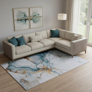 HomeRoots 9' X 12' Sky Blue Abstract Area Rug - Stain Resistant, UV Protected, Soft Polyester for Modern Homes 697319