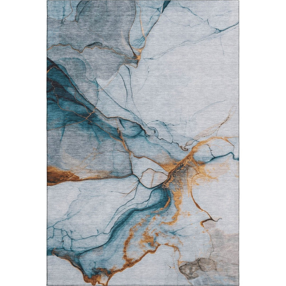 HomeRoots 9' X 12' Sky Blue Abstract Area Rug - Stain Resistant, UV Protected, Soft Polyester for Modern Homes 697319