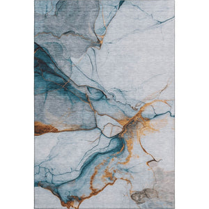 HomeRoots 9' X 12' Sky Blue Abstract Area Rug - Stain Resistant, UV Protected, Soft Polyester for Modern Homes 697319