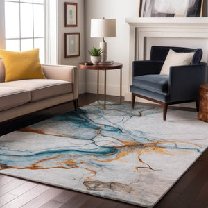 HomeRoots 9' X 12' Sky Blue Abstract Area Rug - Stain Resistant, UV Protected, Soft Polyester for Modern Homes 697319