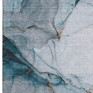 HomeRoots 9' X 12' Sky Blue Abstract Area Rug - Stain Resistant, UV Protected, Soft Polyester for Modern Homes 697319
