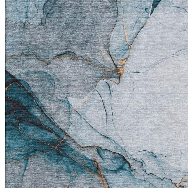 HomeRoots 9' X 12' Sky Blue Abstract Area Rug - Stain Resistant, UV Protected, Soft Polyester for Modern Homes 697319