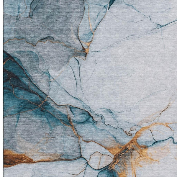 HomeRoots 9' X 12' Sky Blue Abstract Area Rug - Stain Resistant, UV Protected, Soft Polyester for Modern Homes 697319