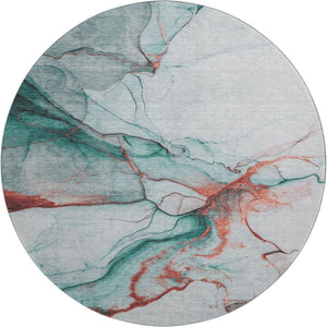HomeRoots 8' Teal Terra Cotta Abstract Washable Round Rug - UV Protected, Durable, Modern Design for Any Space 697323