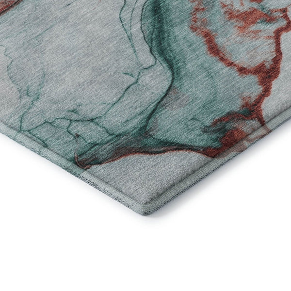 HomeRoots 8' Teal Terra Cotta Abstract Washable Round Rug - UV Protected, Durable, Modern Design for Any Space 697323
