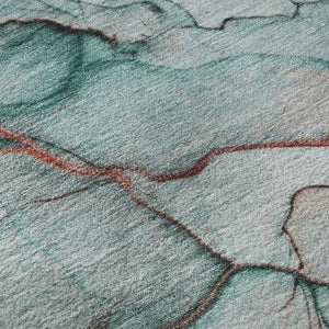 HomeRoots 8' Teal Terra Cotta Abstract Washable Round Rug - UV Protected, Durable, Modern Design for Any Space 697323