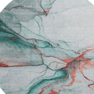 HomeRoots 8' Teal Terra Cotta Abstract Washable Round Rug - UV Protected, Durable, Modern Design for Any Space 697323