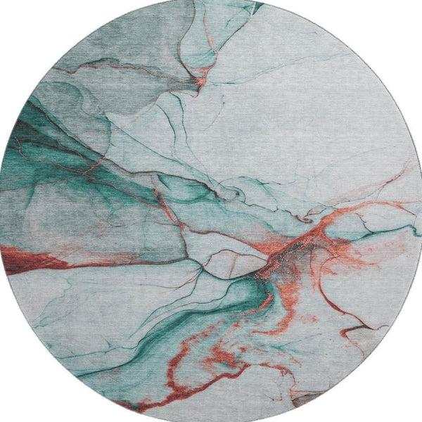 HomeRoots 8' Teal Terra Cotta Abstract Washable Round Rug - UV Protected, Durable, Modern Design for Any Space 697323