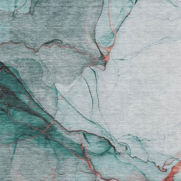HomeRoots 8' X 10' Stylish Teal Terra Cotta & Ivory Abstract Washable Area Rug with UV Protection & Durability 697324