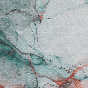 HomeRoots 9' X 12' Teal & Terra Cotta Abstract Area Rug – Washable, Stain-Resistant, UV Protected for Homes 697325