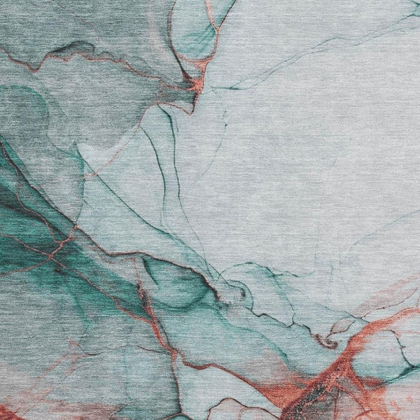 HomeRoots 9' X 12' Teal & Terra Cotta Abstract Area Rug – Washable, Stain-Resistant, UV Protected for Homes 697325