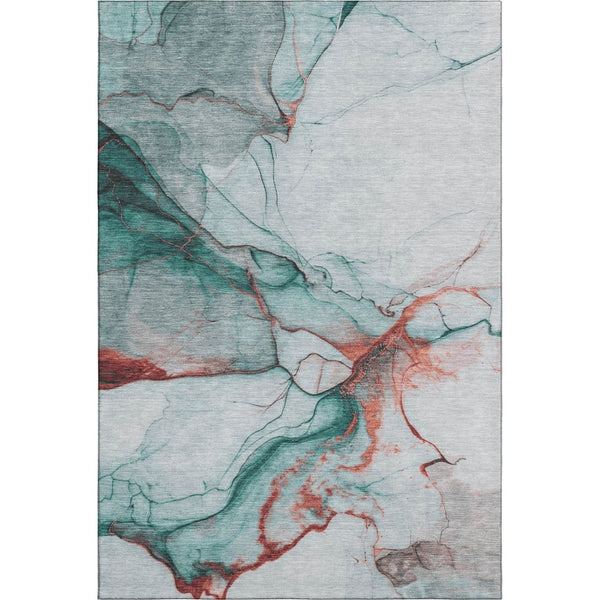 HomeRoots 10' X 14' Teal Terra Cotta Abstract Area Rug - Stain-Resistant, UV Protected, Non-Slip Backing! 697326