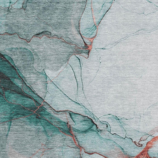 HomeRoots 10' X 14' Teal Terra Cotta Abstract Area Rug - Stain-Resistant, UV Protected, Non-Slip Backing! 697326